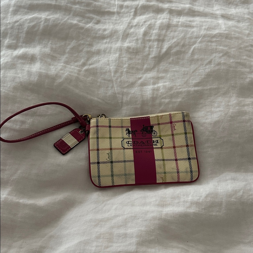 Coach Checkered Wristlet with Red Trim